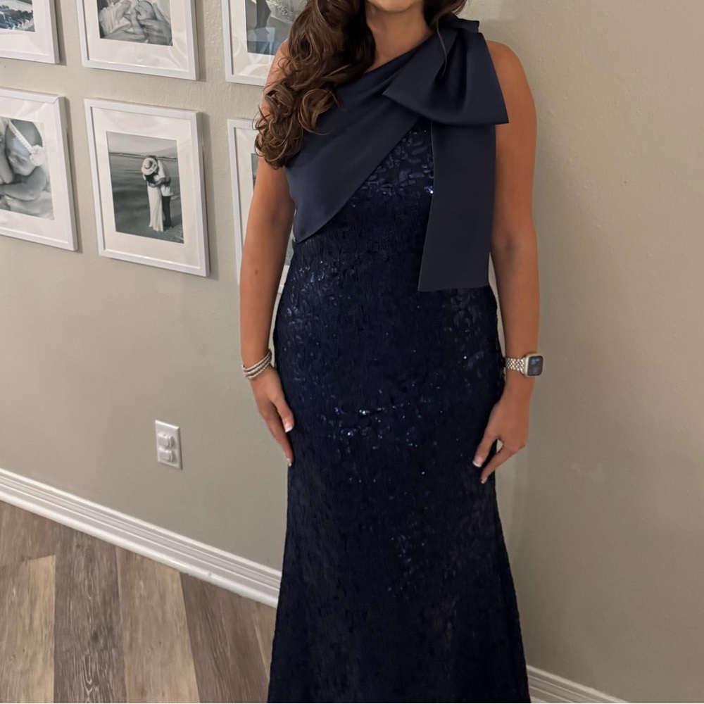 Betsy Adam Elegant Navy Sequin formal gown - Picture 5 of 5